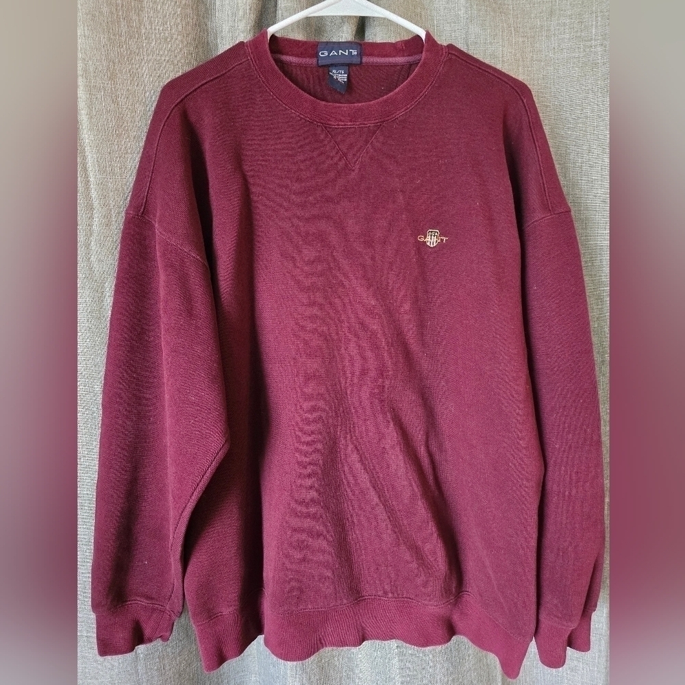 Vintage Gant Sweater Mens XL Pullover Maroon Sweatshirt Crew neck Casual